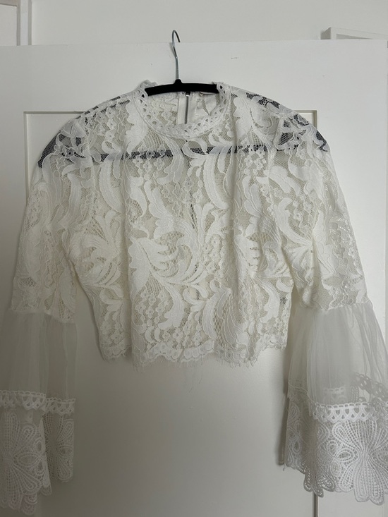 Tops - Bridal Lace Bell-Sleeve Crop Top - White